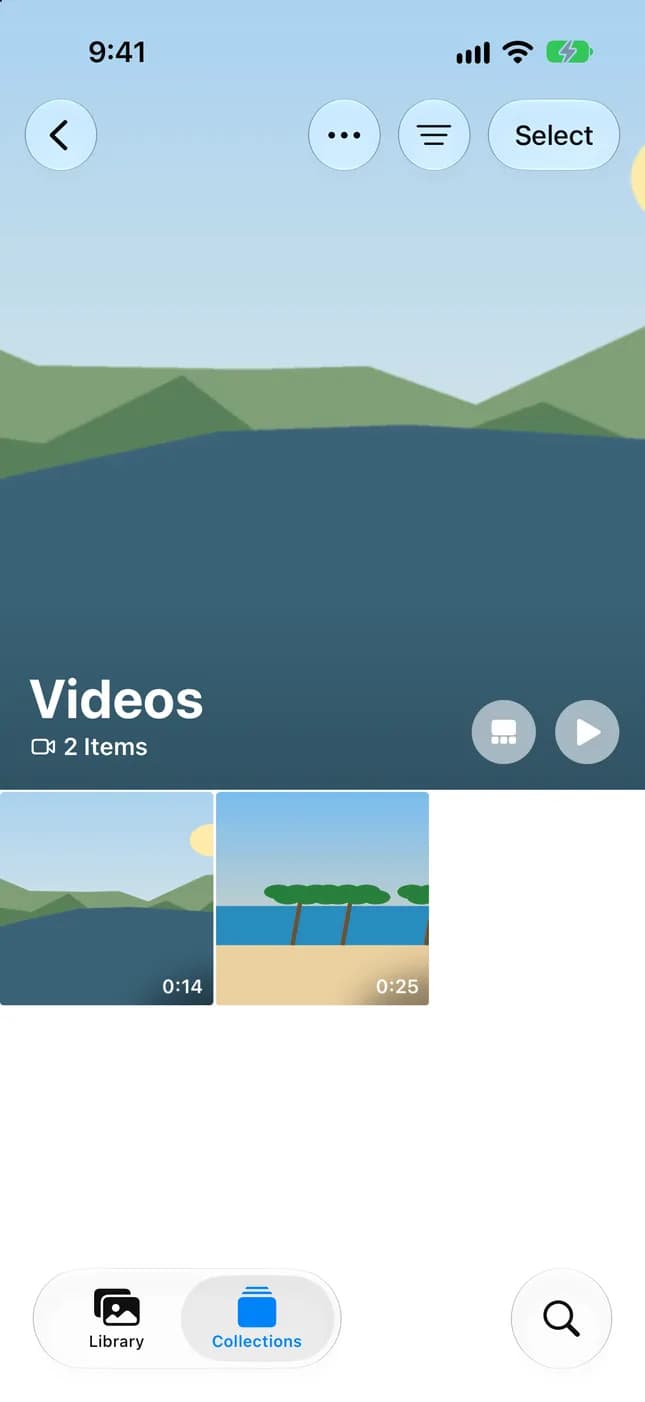 Bilder-samlingen Videor under Mediatyper för att hitta stora videor på iPhone