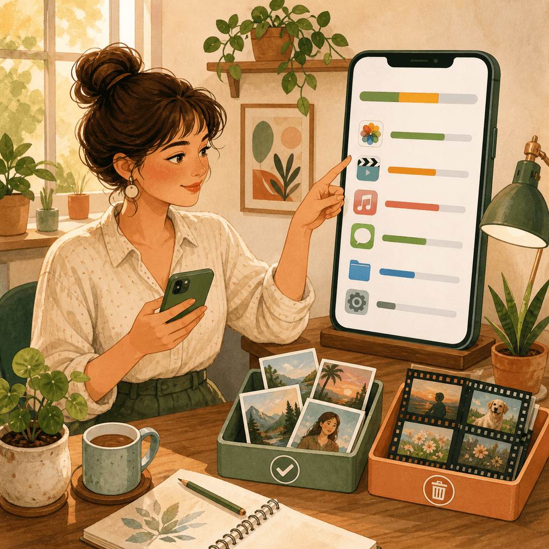 Person reviewing photos and videos to diagnose and safely improve a slow iPhone
