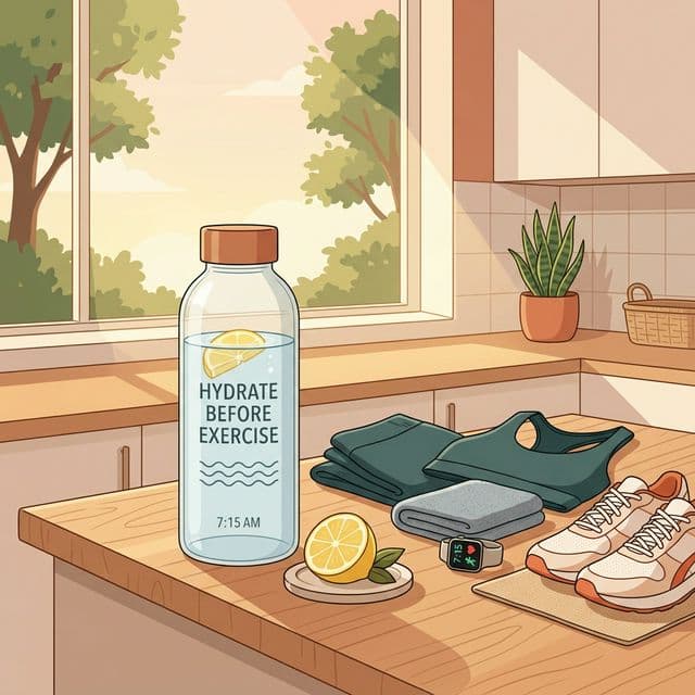 Illustration für sinnvolles Trinktiming vor dem Training statt übermäßigem Vorladen