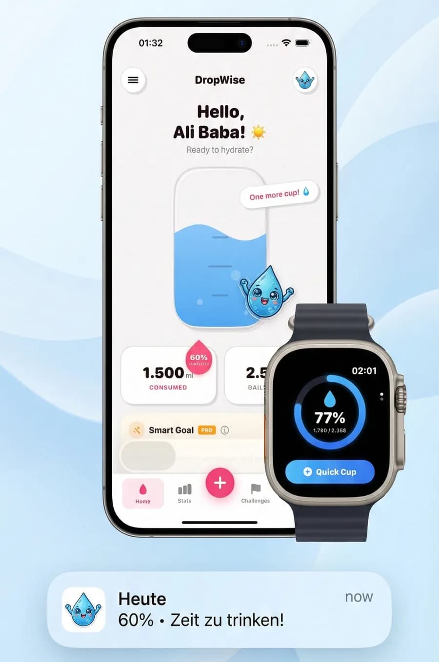 Water Reminder - DropWise, iPhone and Apple Watch