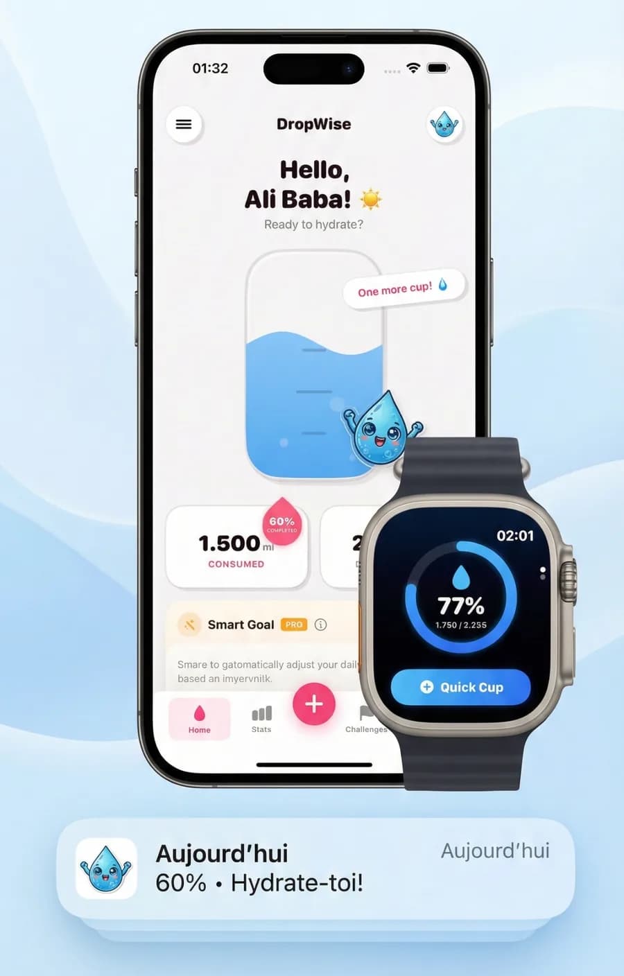 Water Reminder - DropWise, iPhone and Apple Watch