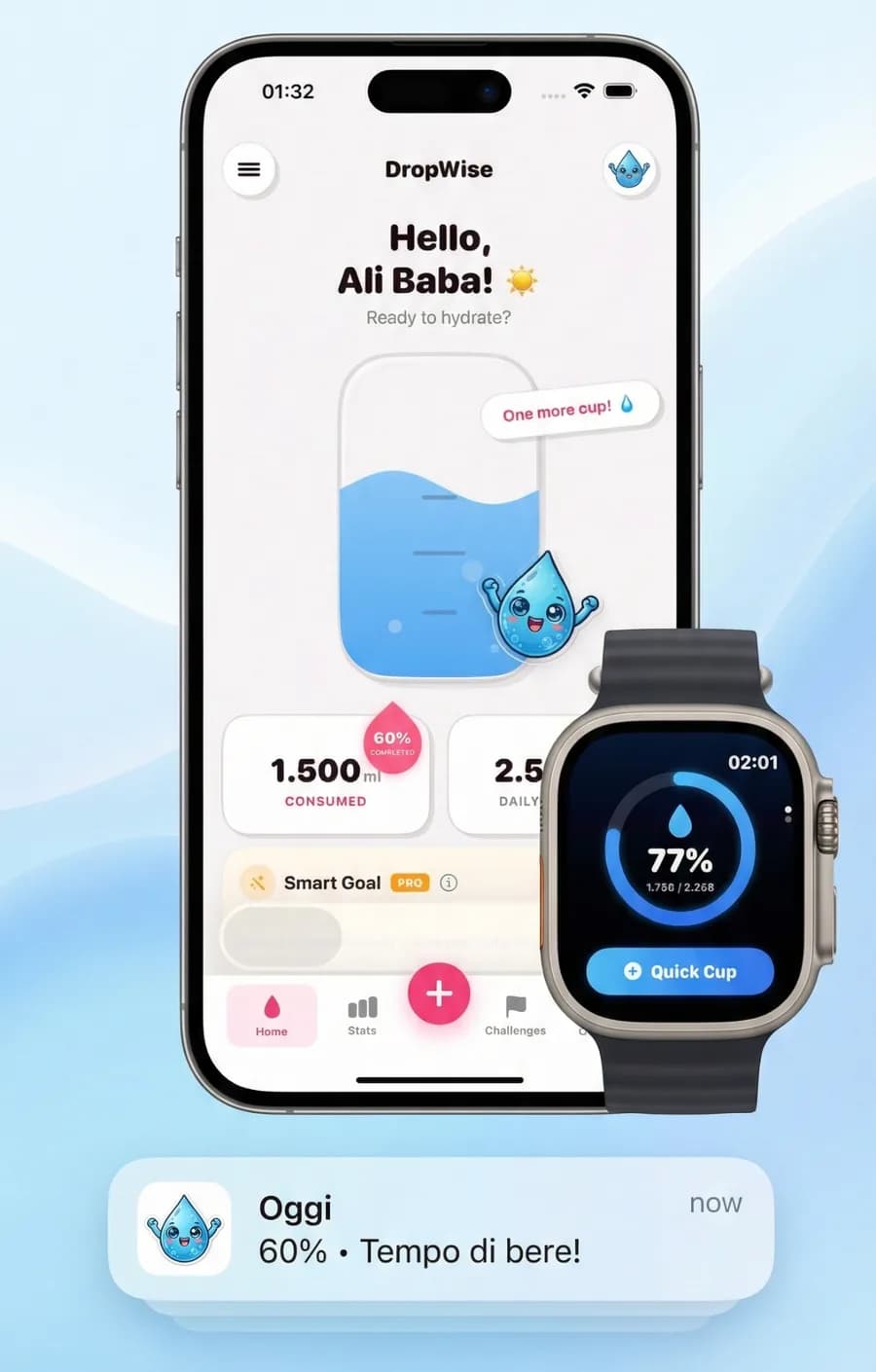 Water Reminder - DropWise, iPhone and Apple Watch