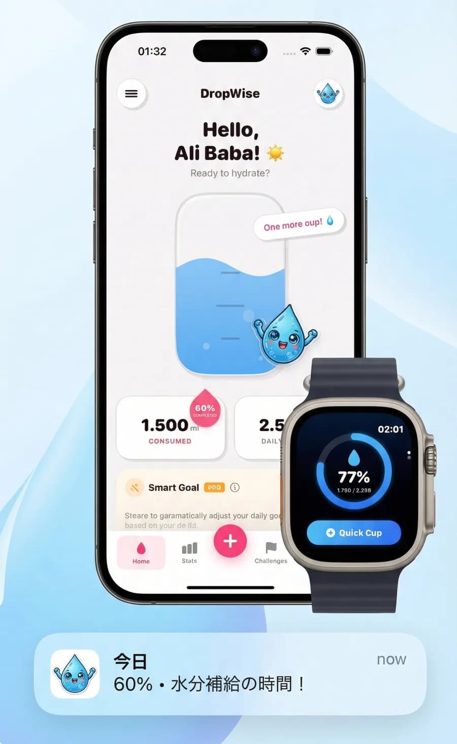 Water Reminder - DropWise, iPhone and Apple Watch