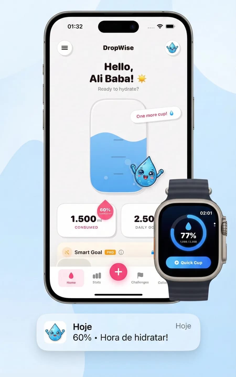 Water Reminder - DropWise, iPhone and Apple Watch