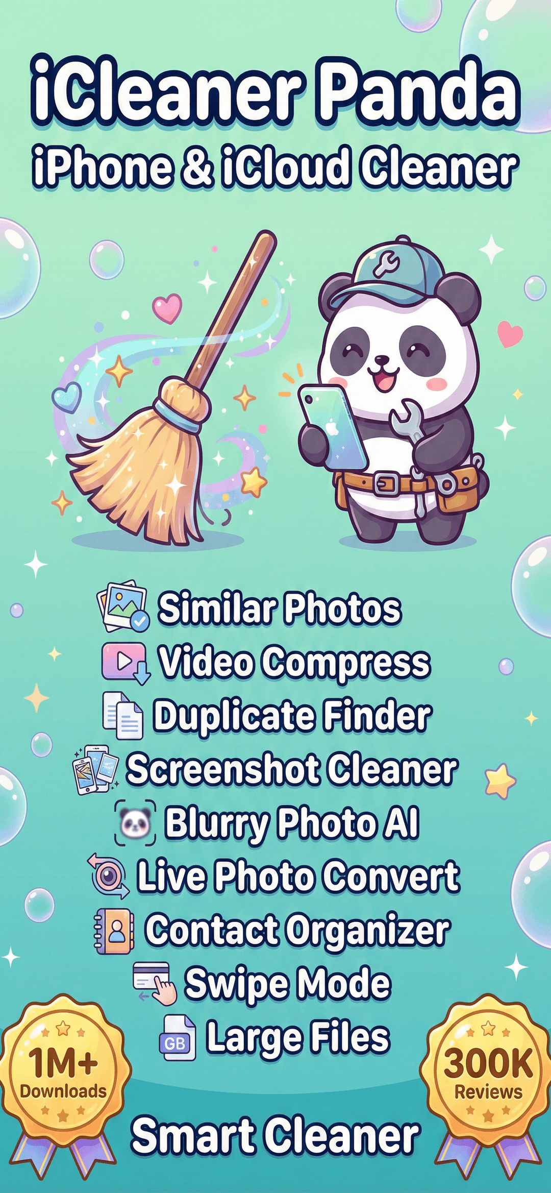 iCleaner Panda analyzing duplicate photos and calculating storage space