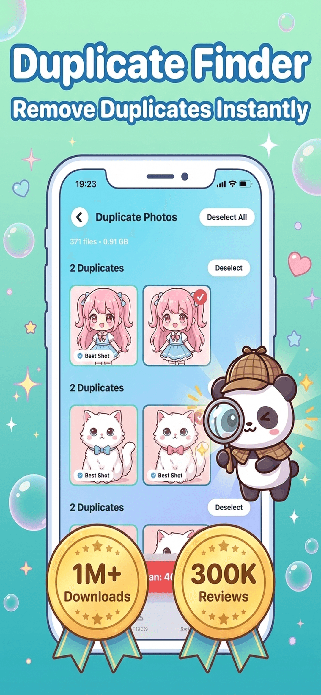 Duplicate contact merging tool interface in iCleaner
