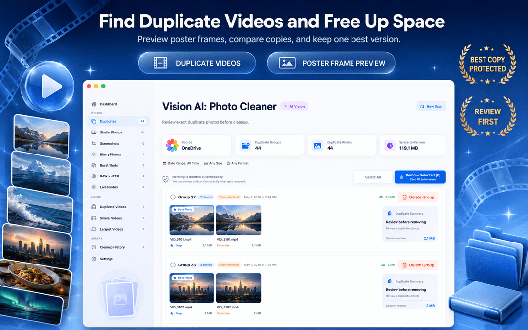 Grupper av dubbla videor med omslagsbilder i macOS