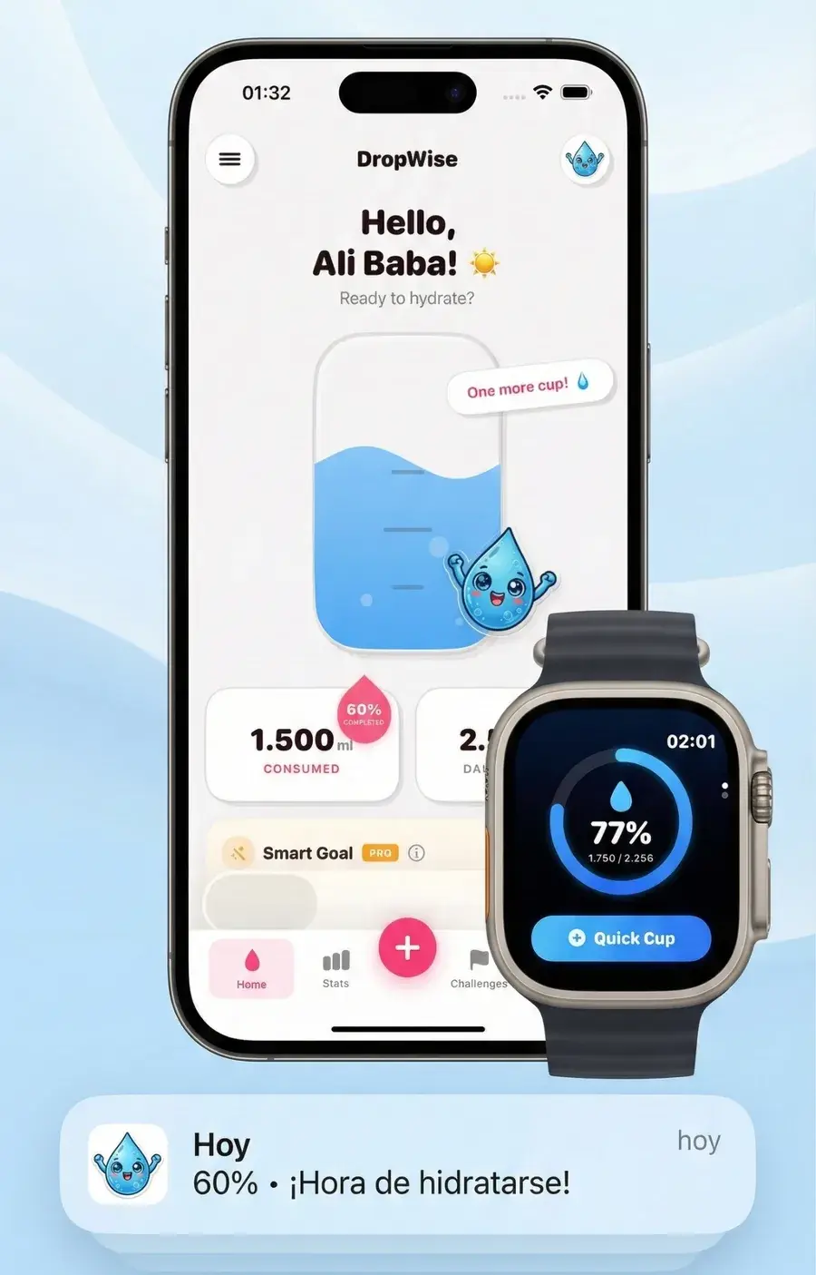Water Reminder - DropWise, iPhone and Apple Watch