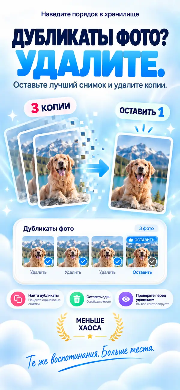 Три копии одного фото? Оставьте одну.