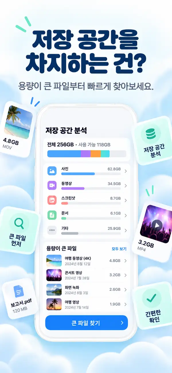 무엇이 공간을 차지하는지 확인하세요.
