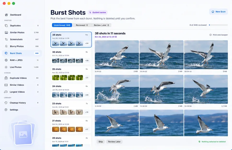 Vision AI - Photo Cleaner: Serienaufnahmen, Bild für Bild geprüft